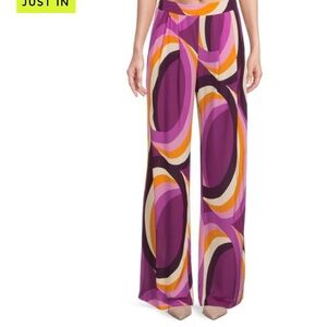Ramy Brook Purple Gold Swirl Abstract Viscose Wide-Leg Pants 6